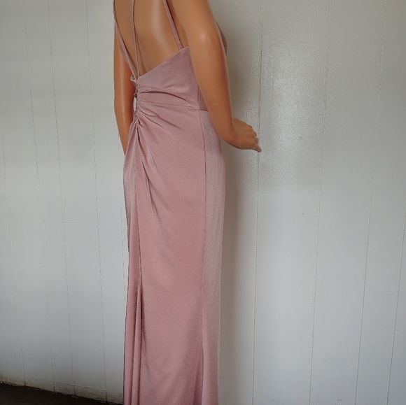 Faviana Pink Ruched Slit Maxi Gown Size 6 - Picture 7 of 13